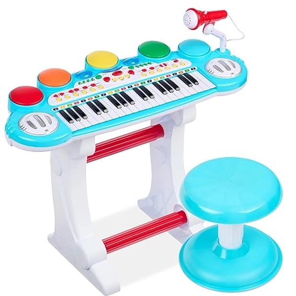 Best Choice Products 37-Key Kids Electronic Musical Instrument Piano Learning Toy Keyboard w/Multiple Sounds, Lights, Microphone, Stool - Multicolor - Multicolor