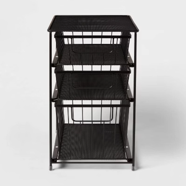 3 Tier Drawer Organizer Matte Black - Brightroom™: Steel Under Sink Storage, Stackable Utility Bin with Handles