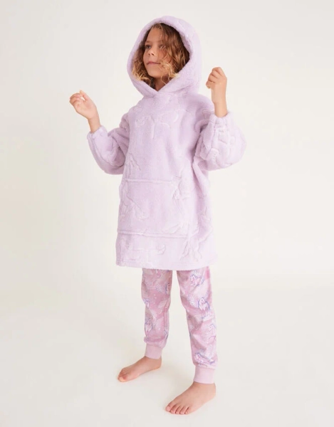 Fleece Unicorn Print Blanket Hoodie Pink