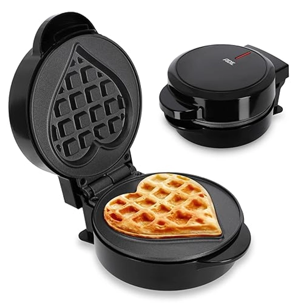 ADE Mini Waffeleisen Herzform | belgische Waffel | perfekt für eine Person, Party, Kindergeburtstag | hochwertige Antihaftbeschichtung | 550 W | schwarz - Herz 2024