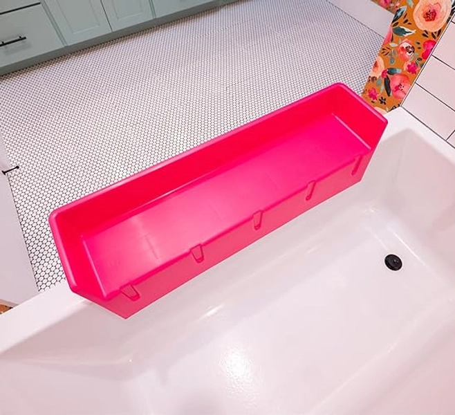Tub Topper® Bathtub Splash Guard Play Shelf Area - Toy Tray Caddy Holder Storage - Suction Cups Attach to Bath Tub - No Mess Water Spill in Bathroom - Fun for Toddlers Kids Baby (Pink) - Pink