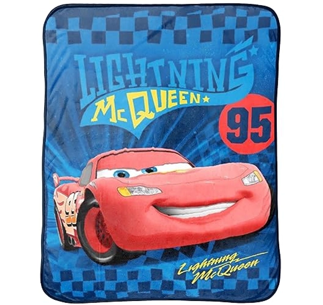 Jay Franco Disney Cars Kid's Throw Blanket - Plush 46" x 60" Throw Blanket for Boys & Girls, Soft Fleece Throw Blanket for Toddlers, Cozy, Fade Resistant Blanket for Kids, Lightning McQueen Blanket - Medium Throw Blanket - Blue and Red