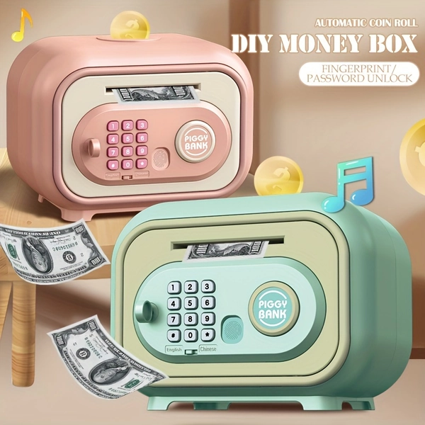 [Password-Protected ATM Bank] Electronic ATM Penny Bank, Password-Protected, Music-Activated, ABS Material - Ideal for Halloween and Christmas Gifts, Youngsters' Automatic Roll-Up Savings Bank, Available in Pink or Green, Toys for Youngsters Aged 3-12