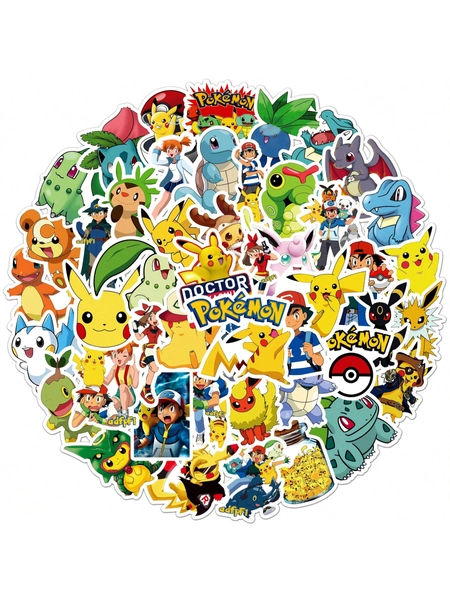 pokemon 50 Pcs Cute Cartoon Stickers For Kids, 50 Styles Kawaii Stickers Bulk Water Bottle Stickers For Kids Waterproof, Vinyl Laptop Kids Stickers Pack, Kids Classroom Prizes For Kids Girls Teens Back To School