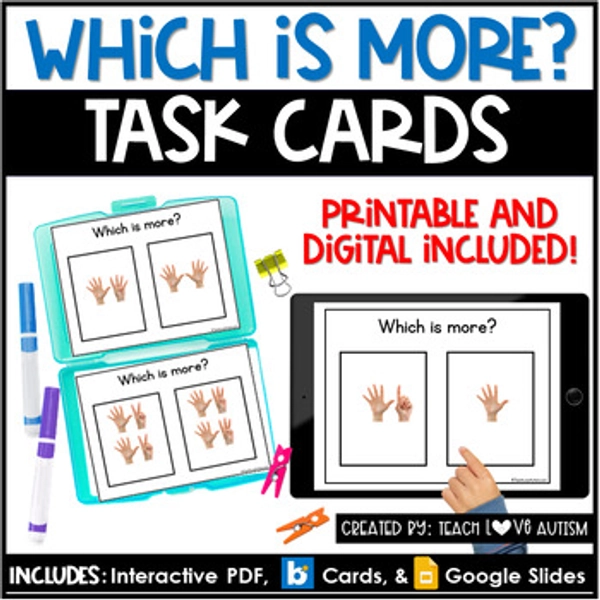 Which is More? | Math Printable Task Cards | Boom Cards