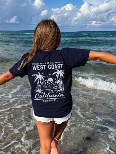A Casual Printed Round Neck Pullover Short Sleeved T-Shirt For Girls And Young Children In Summer - A T-Shirt Provided For Young Adventurers Who Love Traveling! Tween Girl Clothes Girls Graphic Tees Summer Tops Tween Girl Clothes