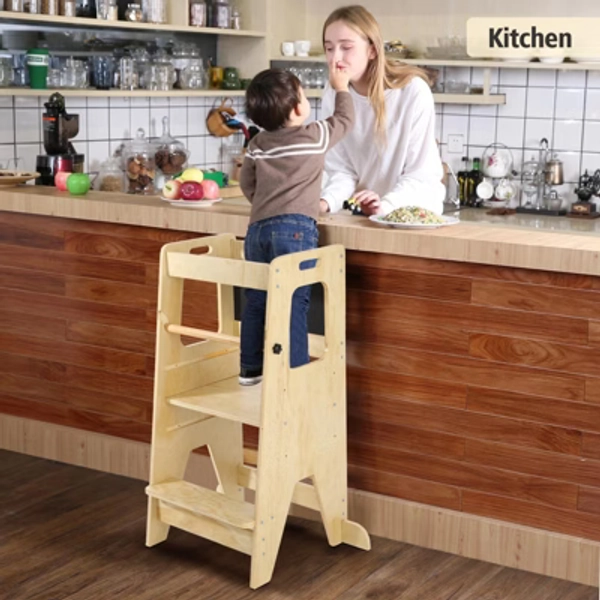 Toddler Standing Tower for Kids, 3-in-1 Kitchen Step Stool for Toddlers, Adjustable Anti-Drop Railing Safety Rail Design