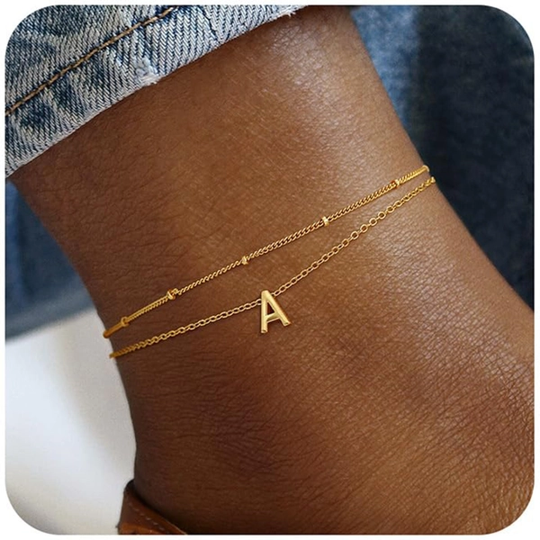 1pc 26 Letters Stainless Steel Double Layered Chain Anklet Versatile Elegant Lady Design
