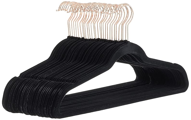Amazon Basics Slim, Velvet, Non-Slip Sturdy Suit Clothes Hangers, Pack of 30, Black/Gold - Black/Gold - Pack of 30