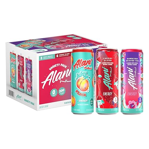 Alani Nu VARIETY PACK CHERRY SLUSH, PINK SLUSH, HAWAIIAN SHAVED ICE Sugar Free, Low Calorie Energy Drinks, 200mg Caffeine, Biotin B Vitamins, Zero Sugar, 10 Calories, 12 Fl Oz Cans, 12 Pack - Variety - Cherry Slush, Pink Slush, Hawaiian Shaved Ice - 12 Fl Oz (Pack of 12)