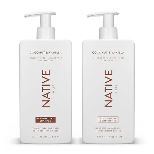 Native Shampoo and Conditioner Set | Sulfate, Paraben, and Dye Free, with Naturally Derived Clean Ingredients| 16.5 oz (Coconut & Vanilla, Moisturizing), 2, 1.3 ounces - Coconut & Vanilla