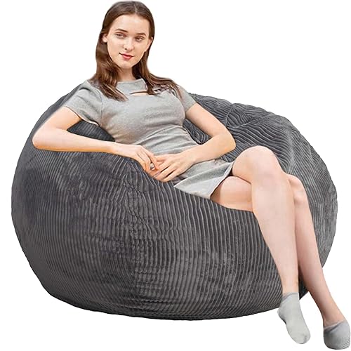 Bean Bag Chair 3Ft Luxurious Faux Rabbit Fur Memory Foam Bean Bag Chairs for Adults/Teens with Filling,Ultra Soft Faux Fur Fabric, Round Fluffy Sofa for Living Room Bedroom College Dorm (Grey) - 3 Foot - Fluffy Dark Grey