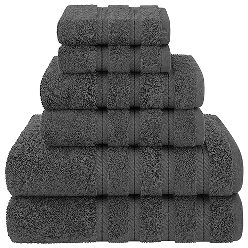 American Soft Linen Luxury 6 Piece Towel Set, 2 Bath Towels 2 Hand Towels 2 Washcloths, 100% Cotton Turkish Towels for Bathroom, Dark Gray Towel Sets - 6 Piece Towel Set - Dark Gray