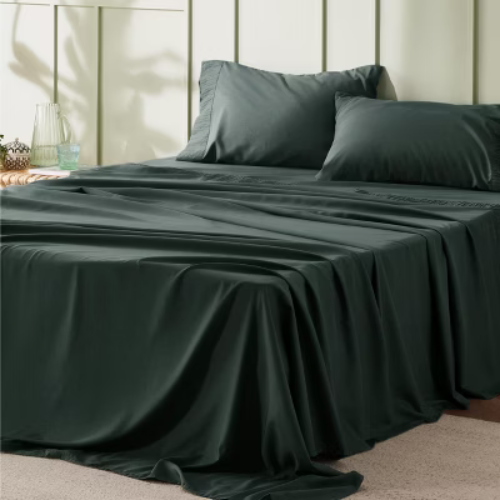 4 Pcs Sheet Sets Solid Embossed Full Size Forest Green - Bedsure