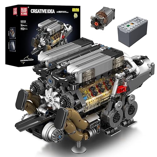 Mould King 10131 W16 Engine Building Blocks Sets, V8 Engine Model kit That Run, Build Your Own STEM Model Engine, 16-Cylinder Car Engine Building Engineering Toys for Kids/Adults Collections(952+PCS) - 10131 Engine Model