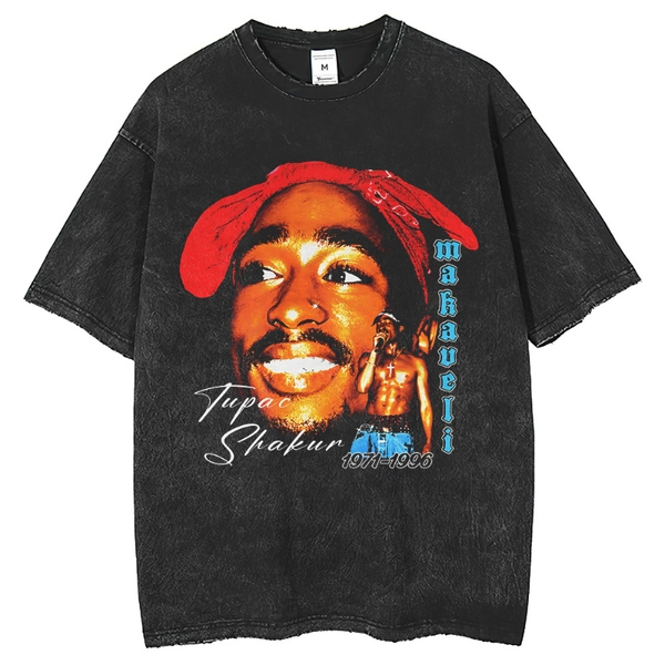 Retro Oversize Hip Hop Rapper Printed T-shirt - Loose Fit Street Short Sleeve TDG004 for Men and Women