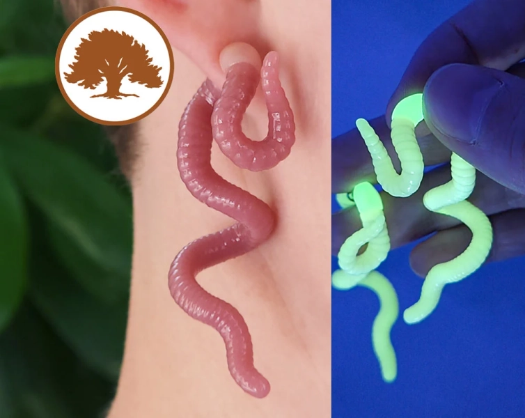 Earthworm Earrings | 3D Printed | Glow in the Dark