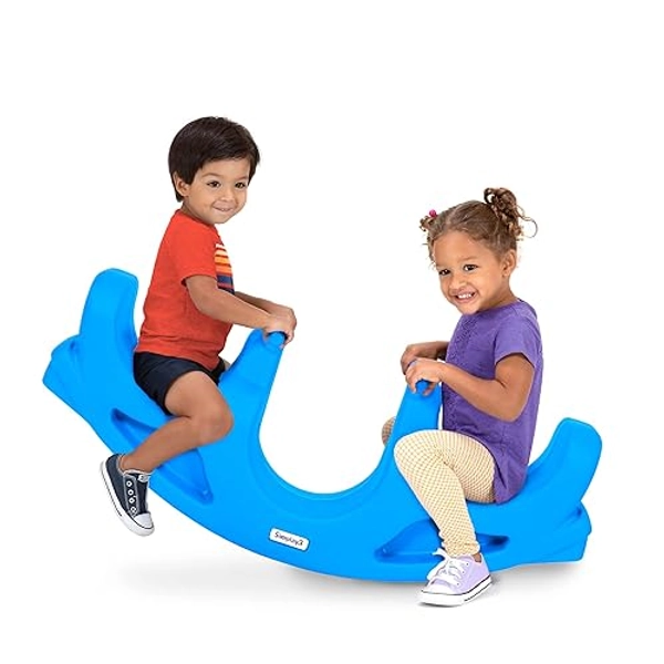 Simplay3 Rock and Roll Teeter Totter Seesaw - Rocking Fun for Two Toddlers or Kids Ages 18 Months to 5 Yrs- Sapphire, Made in USA - Two Riders - Blue