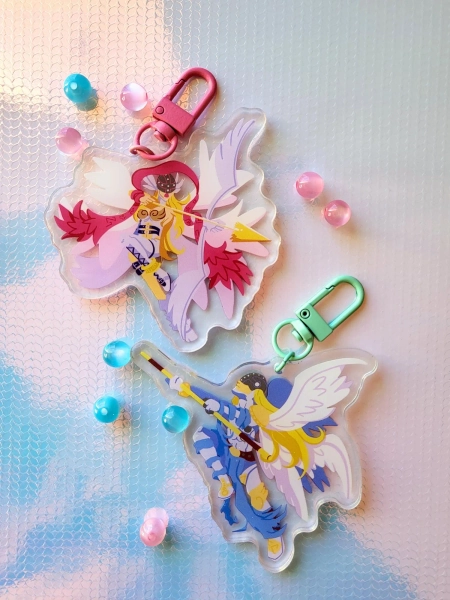 DIGIMON Angels Angemon Angewomon - Acrylic Keychain Charm | Digimon | 3in Double-Sided |  Car Key accessory