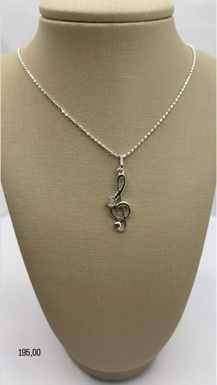 Cordão trabalhado bolinhas com pingente letra musical