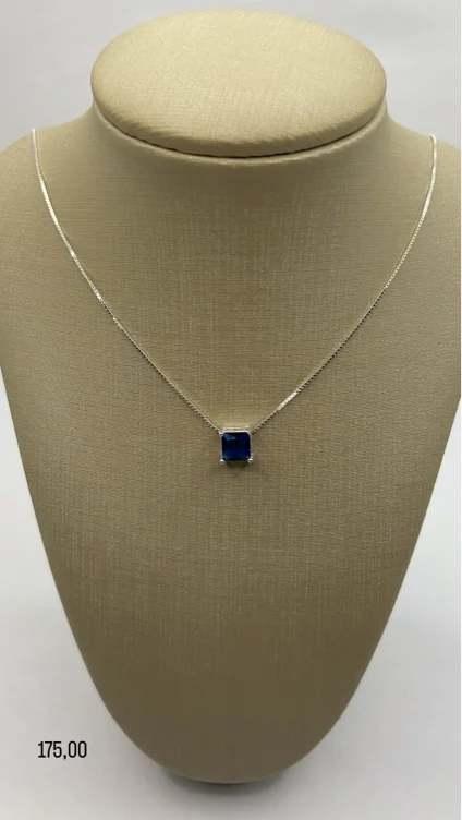 Fio com pingente pedra quadrada azul 45cm