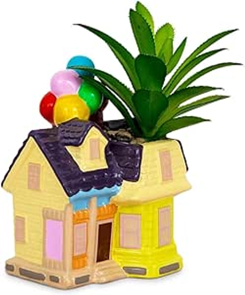 Silver Buffalo Disney and Pixar Up House 5-Inch Ceramic Mini Planter with Artificial Succulent | Small Flower Pot for Crafts, Faux Indoor Plants for Desk Shelf, Cute Home Decor Trinket Tray - Up House