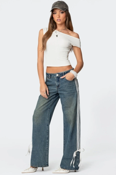 Washed Low Rise Ribbon Jeans
