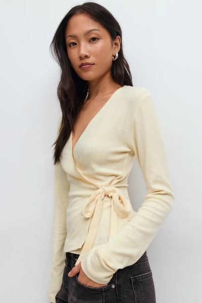 Pointelle wrap top
