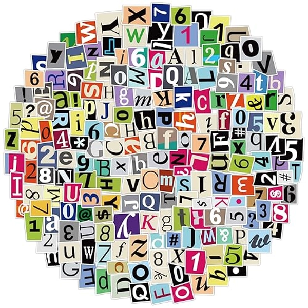 200Pcs Alphabet Stickers Waterproof Vinyl Decals for Scrapbooks, Notebook, Classroom Decor, Door, Mailbox, Water Bottle, Laptop, Letter Stickers A-Z and Number Stickers 0-9