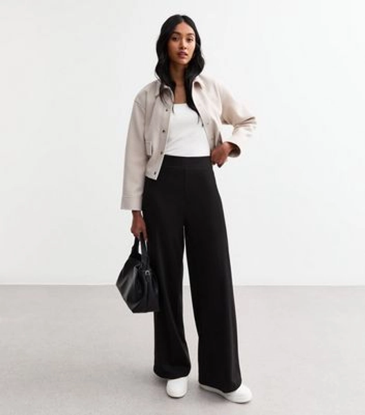 Black Wide Leg Jersey Trousers