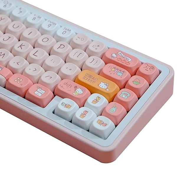 ZXMICYFA MOA Keycaps, 125 Keys Dye Sublimated PBT Keycap Set with Cute Customized Keycaps for ASIN Layout Cherry Gateron MX Switch Mechanical Keyboards - Hellokitty Pink