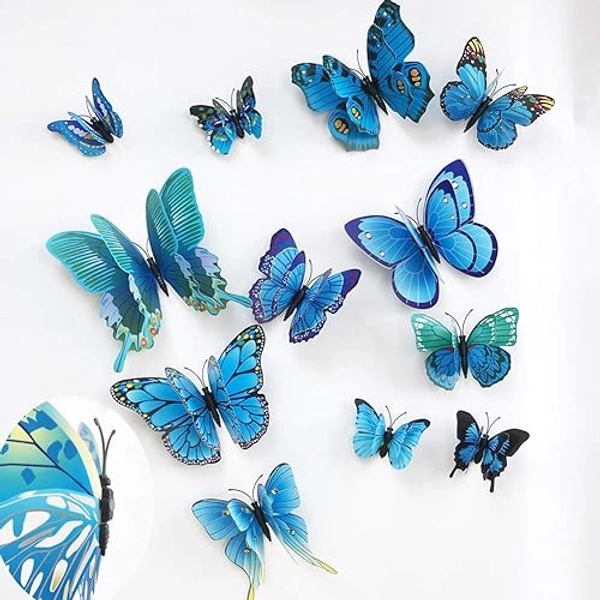 36pcs 3D Colorful Butterfly Wall Stickers DIY Art Decor Crafts for Party Nursery Classroom Offices Kids Girl Boy Baby Bedroom Bathroom Living Room Magnets and Glue Sticker Set (YELLOW-single wing) - Red-single Wing