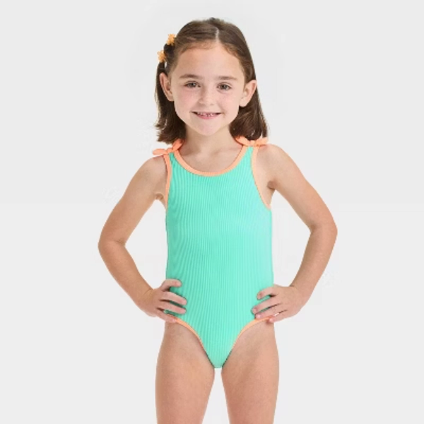 Toddler Girls' Solid Ribbed Value One Piece Swimsuit With Bow - Cat & Jack™ Aqua Green 4T