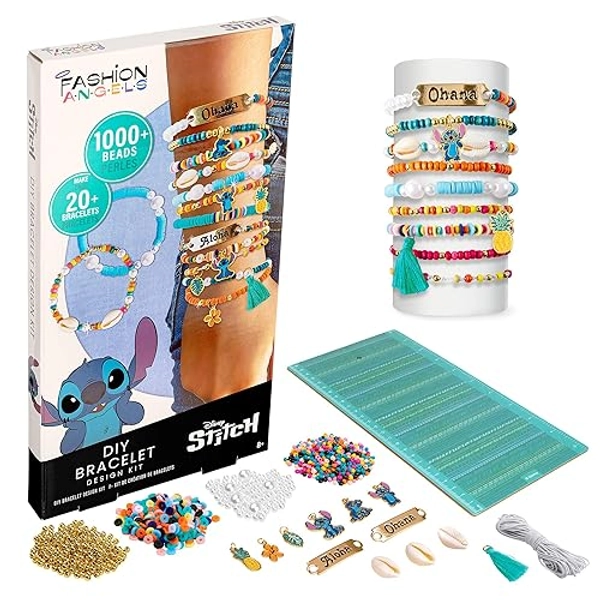 Fashion Angels Disney Stitch DIY Bracelet Making Kit, Includes 1,000+ Shell Beads, Tassels, & More, Lilo & Stitch Collectable Jewelry for Kids, Teen Girls & Boys