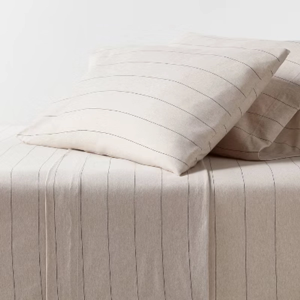 Queen Cotton Jersey Sheet Set Oatmeal Heather Striped - Threshold™: Knitted, Includes 4 Pieces, Fits up to 17" Mattress