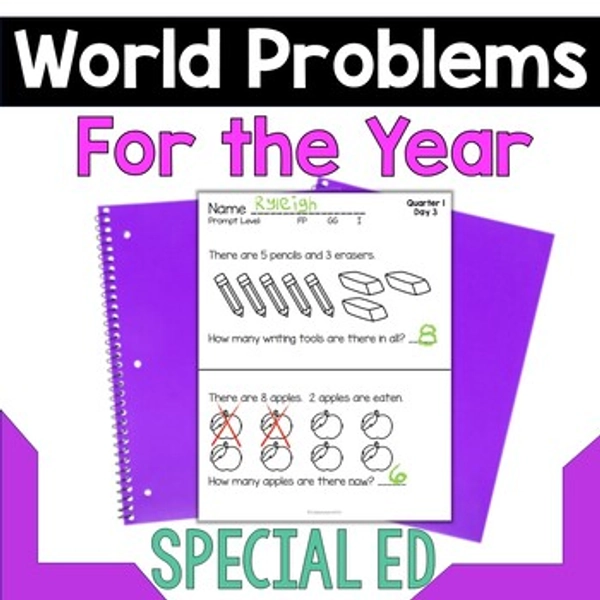 Math Word Problems Special Education - Word Problems for the Year - Autism