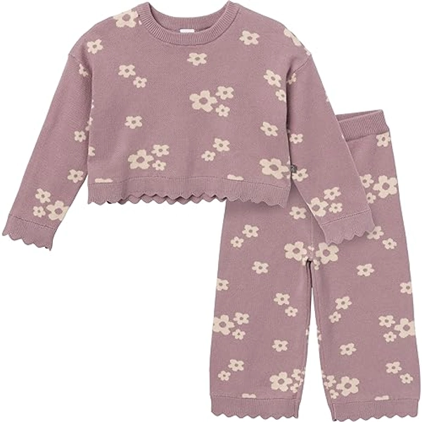 Modern Moments by Gerber Girls' Baby and Toddler Jacquard 2-piece Sweater Set - 12 Months - Md Lilac Cluster Jacquard