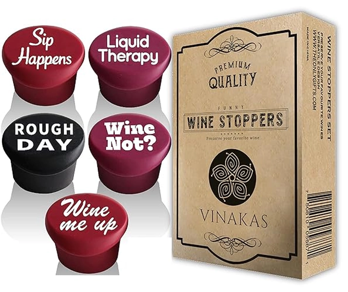 5 Funny Silicone Wine Stoppers for Wine Bottles – Wine Accessories and Wine Gifts for Women – Better Than Wine Corks for Wine Bottles, Perfect Mother's Day Gifts or Father's Day Gifts. - Plain