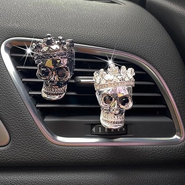 ZOSTLAND Metallic Texture Car Decorative Clip,Auto Air Fresheners Clip, Terror Car Vent Clip,Personalized Automotive Interior Decoration Accessories,Car Decor Gift (2pcs Skull) - 2pcs Skull