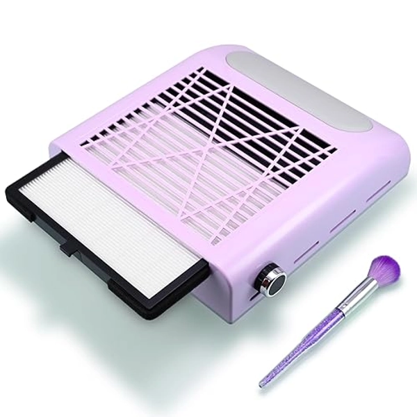 Rolokit Nail Dust Collector Nail Tech, 80W Nail Extractor Vacuum with Reusable Filter & Brush, Adjustable Electric Nail Fan Dust Vacuum for Manicure Acrylic Gel Nail Polishing, Low Noise, Purple - Purple