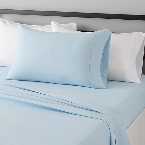 Amazon Basics Lightweight Super Soft Breathable Easy Care Microfiber 3-Piece Bed Sheet Set with 14-Inch Deep Pockets, Twin XL, Light Blue, Solid - Light Blue - Twin XL