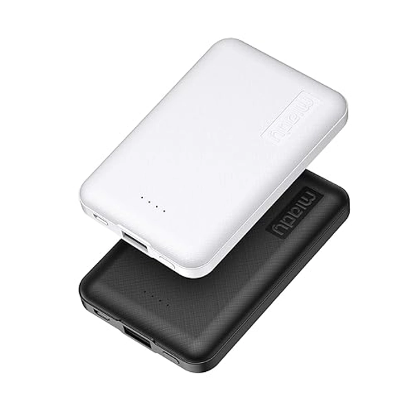 【2-Pack】 Miady 5000mAh Ultra Slim Portable Charger Power bank, 2.4A USB High-Speed Compact External Battery Pack Compatible with iPhone, iPad, Samsung, Nexus and more - White+Black
