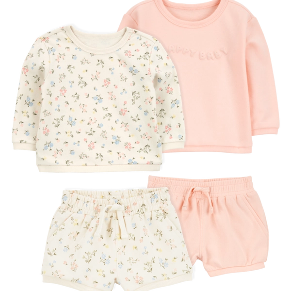 Pink/Ivory Baby 4-Piece French Terry Mix-and-Match Outfit Set - Pink/Ivory | Carter’s Oshkosh Canada