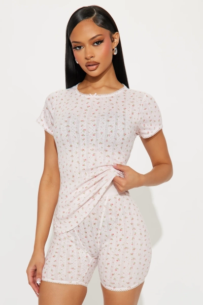 Dreamy Era Pointelle PJ Boxer Short Set - Pink