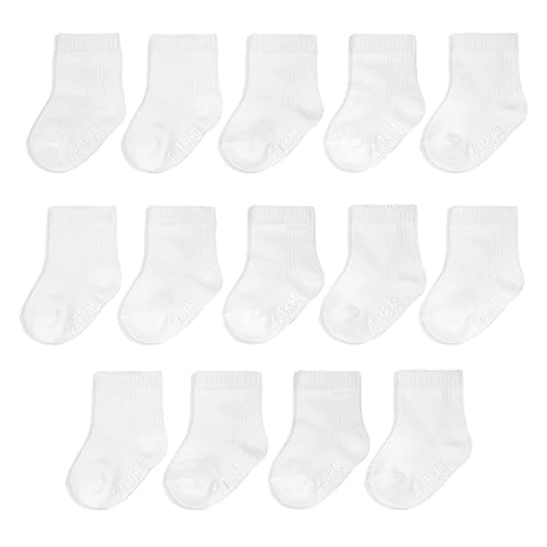Fruit of the Loom Baby 14-Pack Grow & Fit Flex Zones Cotton Stretch Socks - Unisex, Girls, Boys - 0-6 Months - White