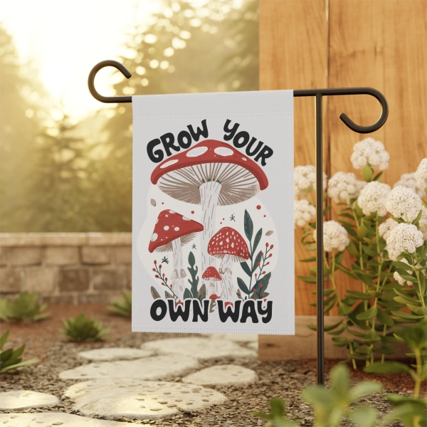 Grow Your Own Way Mushroom Garden Flag, Retro Decor for Garden, Yard Sign, Yard Art, Double Sided House Banner Flag, Mushroom Aesthetic