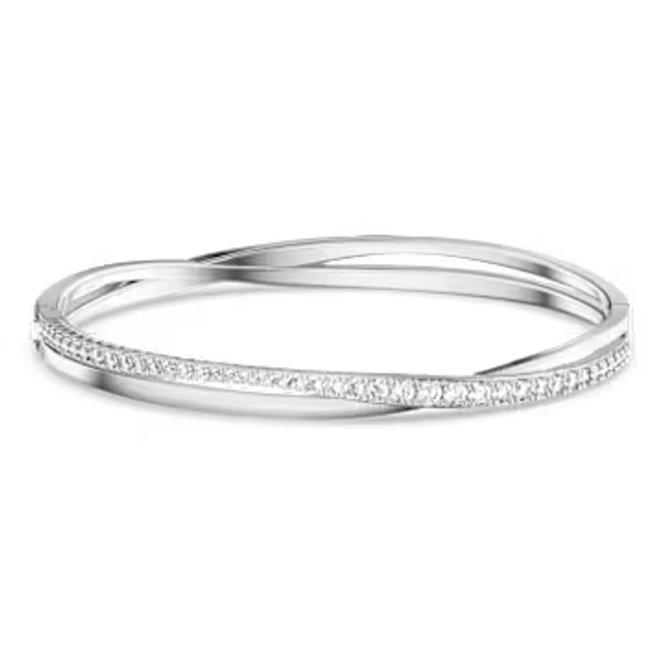 Twist bangle, White, Rhodium plated
