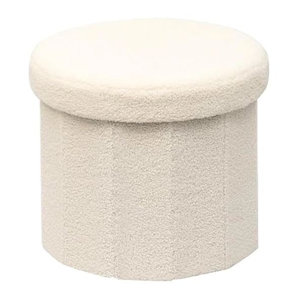 B FSOBEIIALEO Storage Ottoman Cube, Round Ottomans with Storage Foot Stool Footrest for Lving Room, Boucle Ottoman Seat for Dorm Room,Faux Teddy Fur, Cream White 15"x15"x15" - White - Round 15"