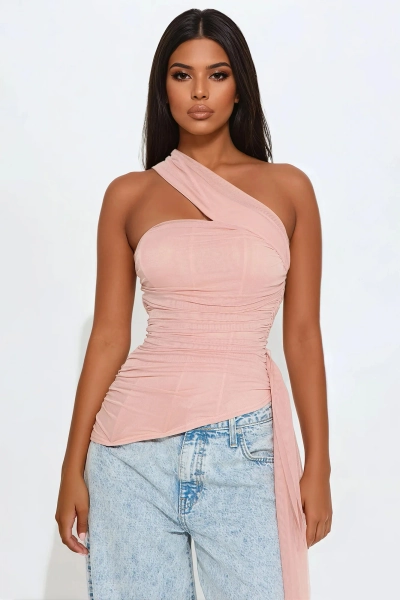 Liana One Shoulder Ruched Top - Pink