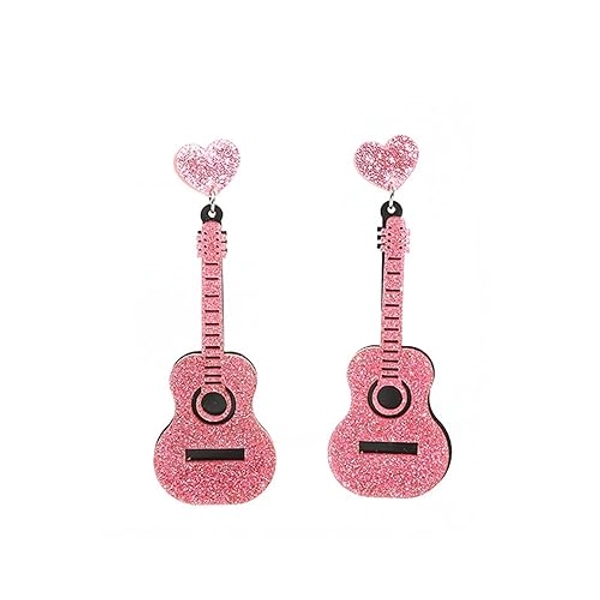 Acrylic Guitar Drop Earrings for Women Vintage Punk Violin Instrument Earrings Rock Band Music Lovers teacher singer Hypoallergenic Personalized Jewelry - pink